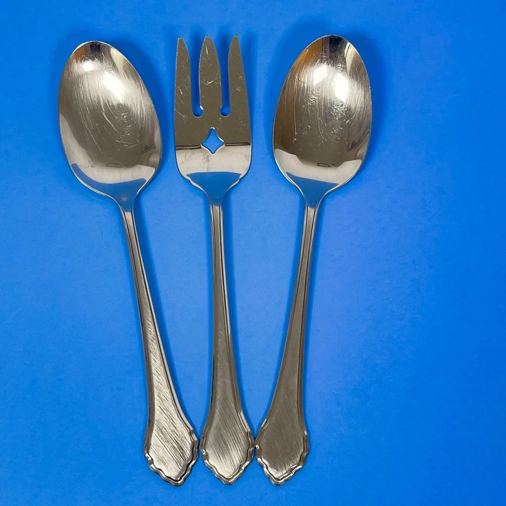Oneida Summer Mist Autumn Glow Serving Set Silver Stainless 3pc Fork Spoon